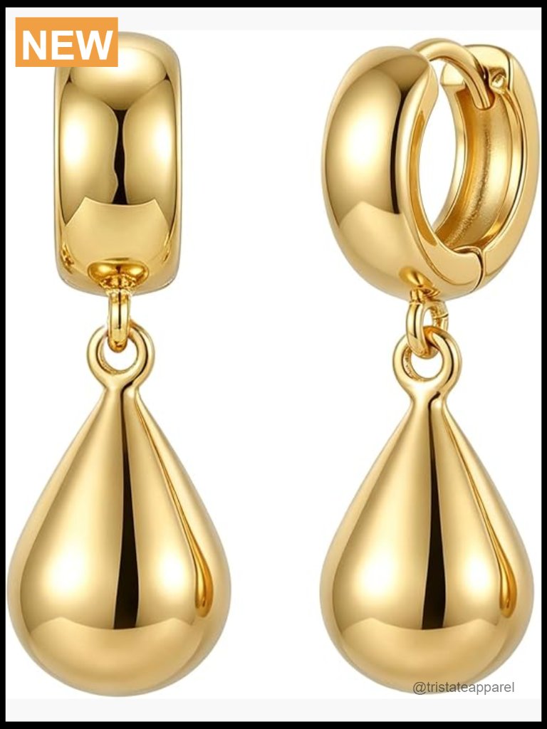 14k Gold Plated Chunky Huggie Hoop Earrings Teardrop Dangle Drop Statement